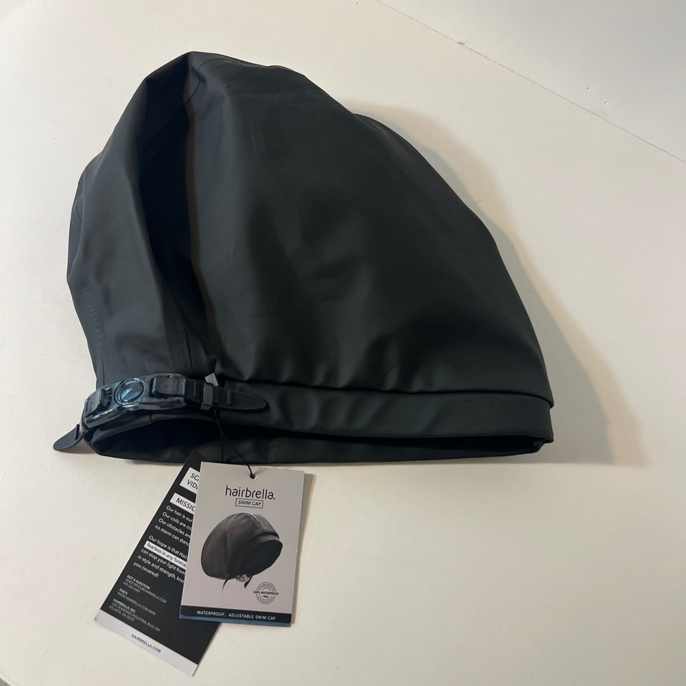 Hairbrella Swim Cap Waterproof Adjustable Black Satin Lined NIP #2